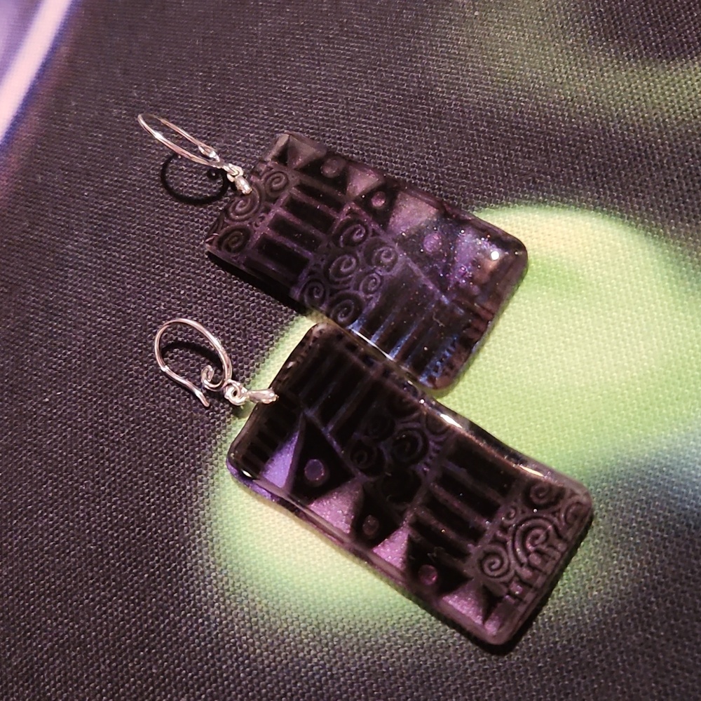 Purple Patterned Abstract Earrings - image 4